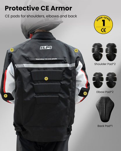 Motorcycle Riding Jacket with CE Armor and Detachable Waterproof Thermal Liner Dual Sport