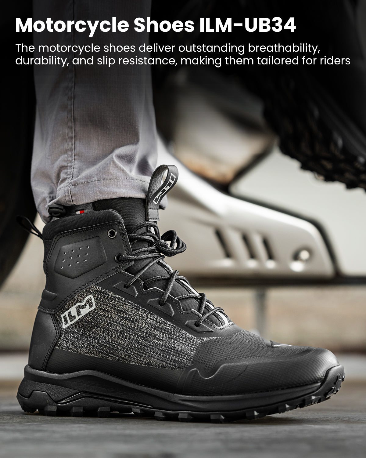 Men's Black Motorbike Riding Shoes Lightweight Breathable Ankle Support