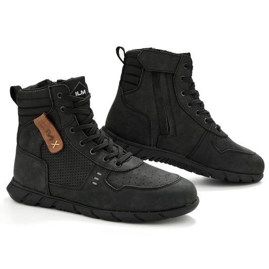 Motorcycle Leather Shoes for Men Waterproof Anti-Slip with Ankle Support