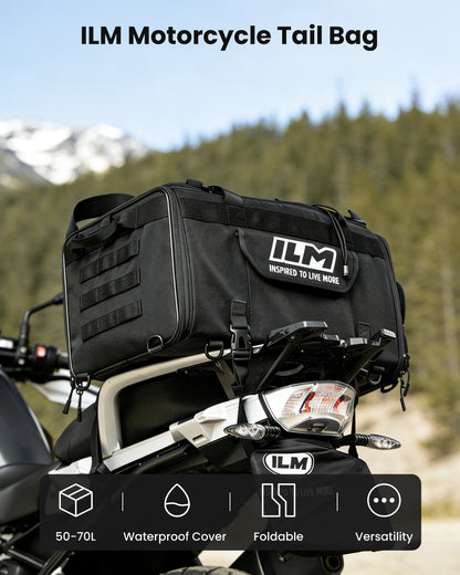 Motorcycle Tail Bag Travel Luggage Motorbike Rear Rack Trunk Shoulder Backpack with Rain Cover