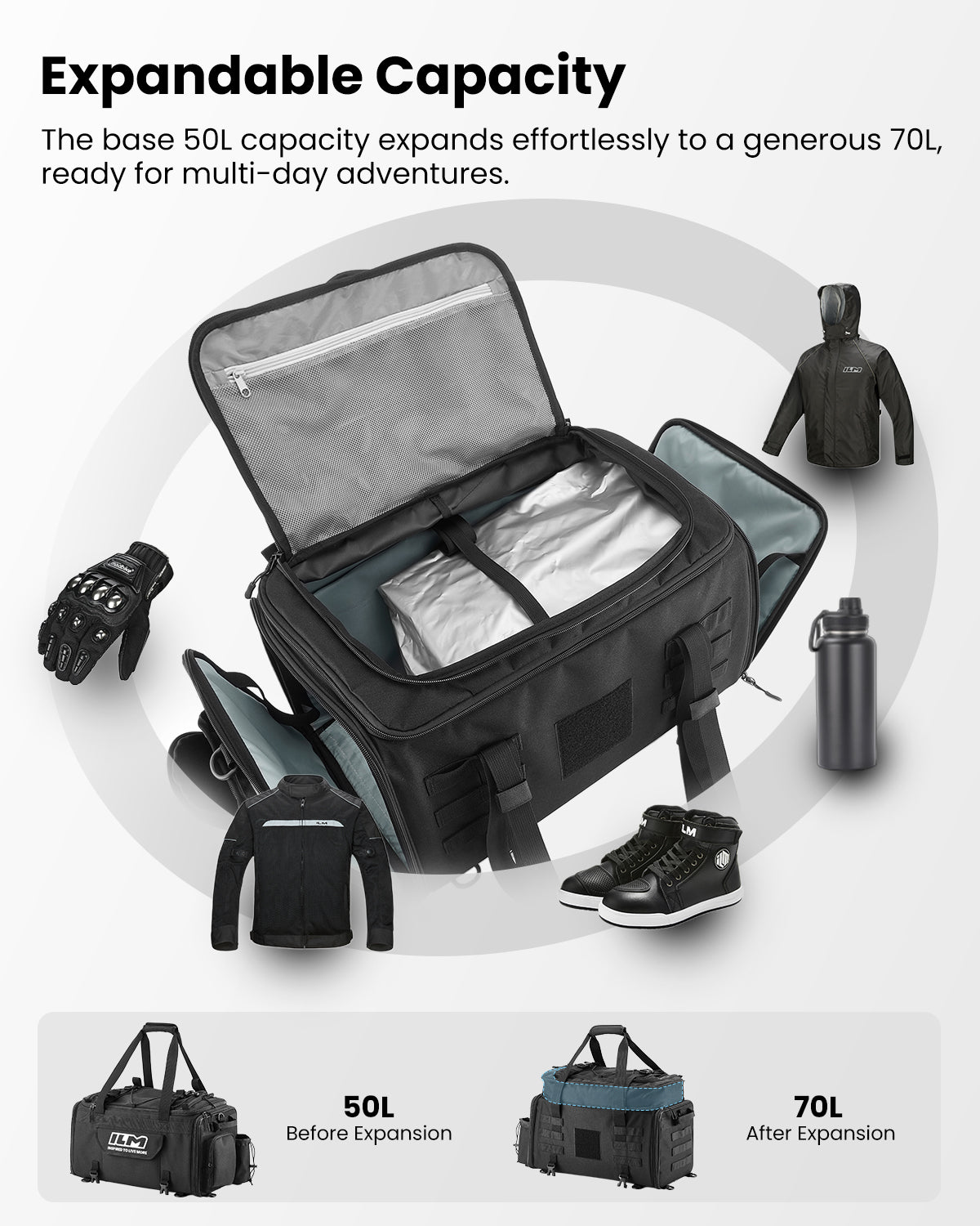 Motorcycle Tail Bag Travel Luggage Motorbike Rear Rack Trunk Shoulder Backpack with Rain Cover