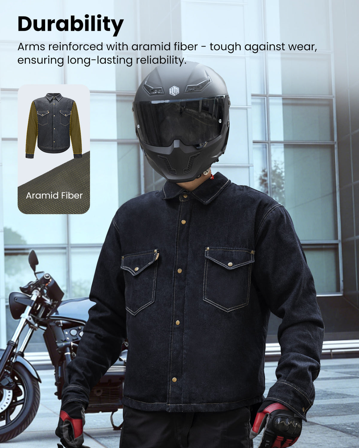 Motorcycle Shirt Denim Jacket for Men with CE Armor Mesh Liner Lightweight Motorbike