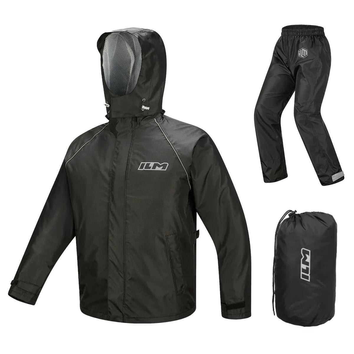 Motorcycle Rain Suit for Men 2 Piece Waterproof Jacket and Pants Hidden Shoe Cover Breathable Reflective