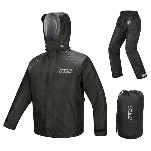 Motorcycle Rain Suit for Men 2 Piece Waterproof Jacket and Pants Hidden Shoe Cover Breathable Reflective