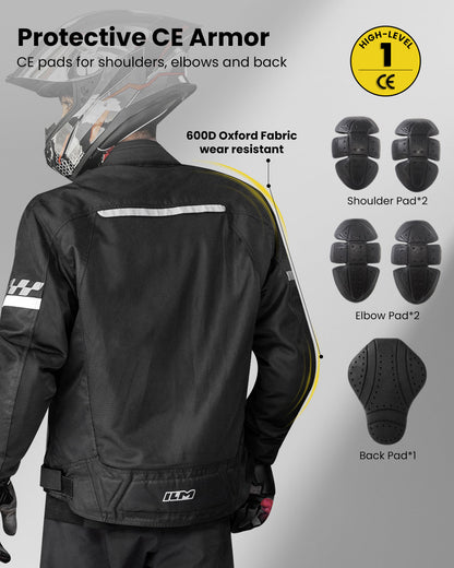 Motorcycle Mesh Jacket with CE Armor and Detachable Waterproof Liner Protective Motorbike Riding