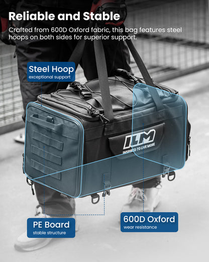 Motorcycle Tail Bag Travel Luggage Motorbike Rear Rack Trunk Shoulder Backpack with Rain Cover