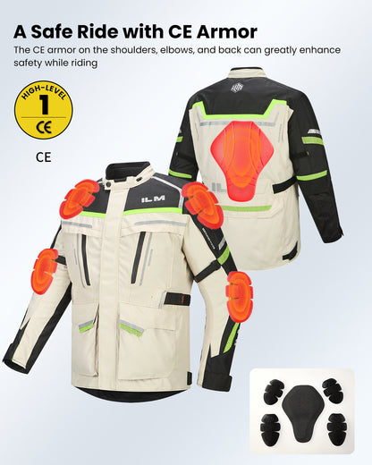Men's Street Motorcycle Jacket with CE Armor and Detachable Thermal Liner Waterproof Adventure Touring Jackets