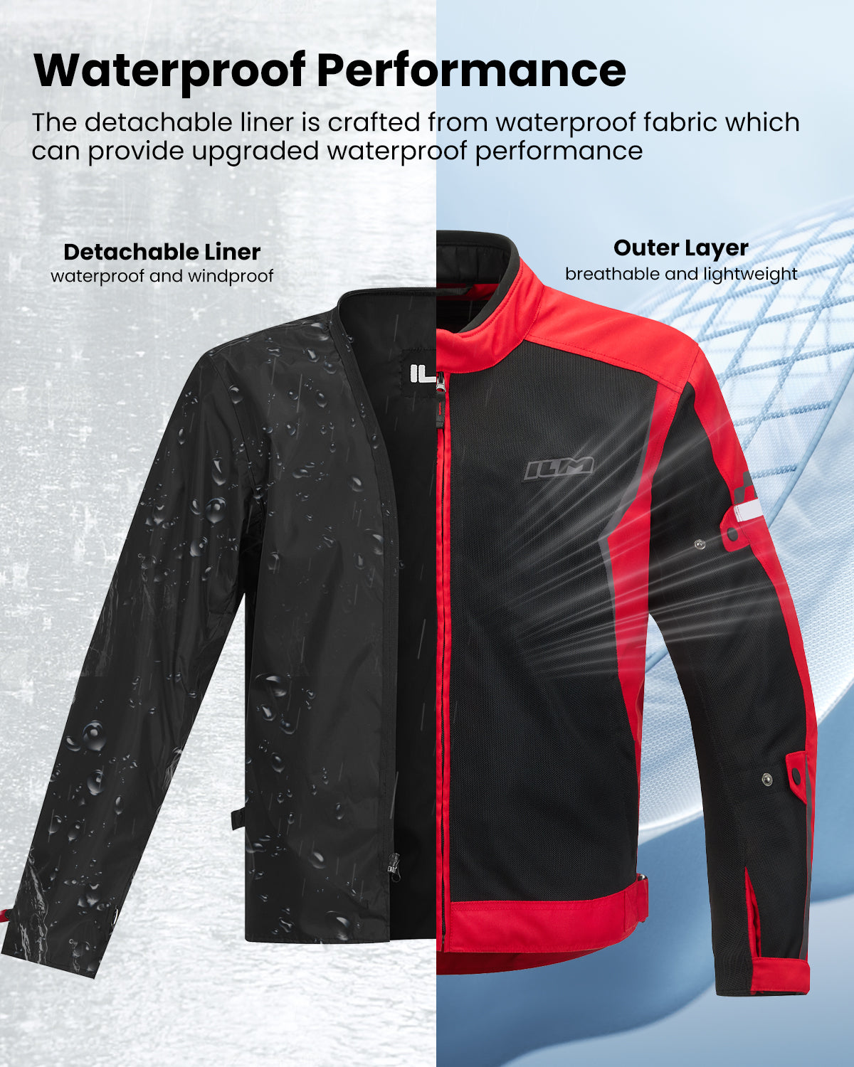 Motorcycle Mesh Jacket with CE Armor and Detachable Waterproof Liner Protective Motorbike Riding