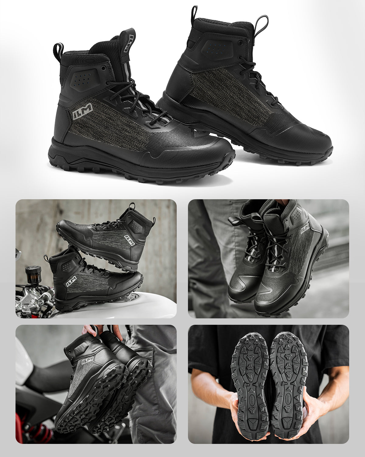 Men's Black Motorbike Riding Shoes Lightweight Breathable Ankle Support