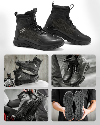 Men's Black Motorbike Riding Shoes Lightweight Breathable Ankle Support