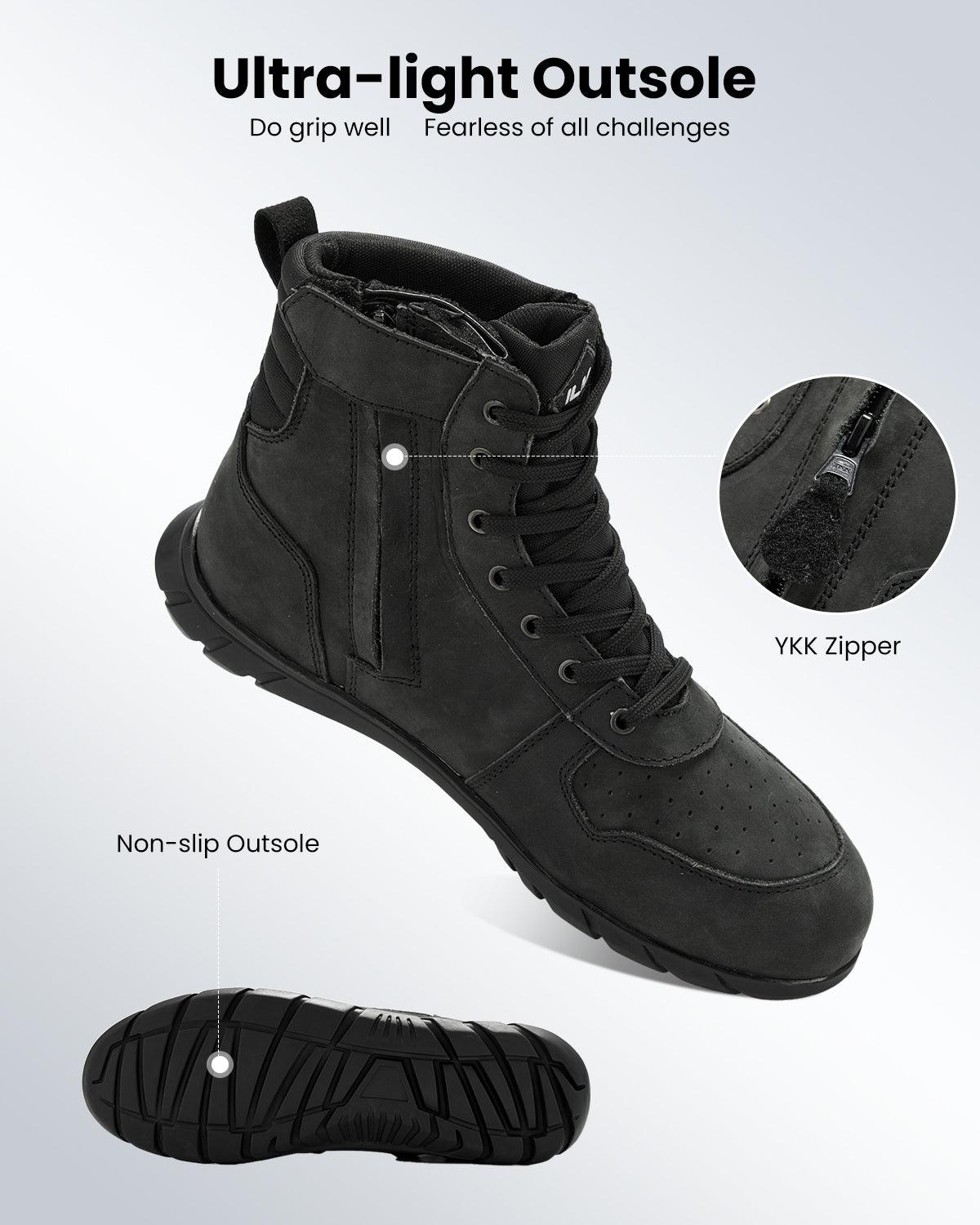 Motorcycle Leather Shoes for Men Waterproof Anti-Slip with Ankle Support