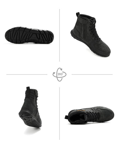 Motorcycle Leather Shoes for Men Waterproof Anti-Slip with Ankle Support