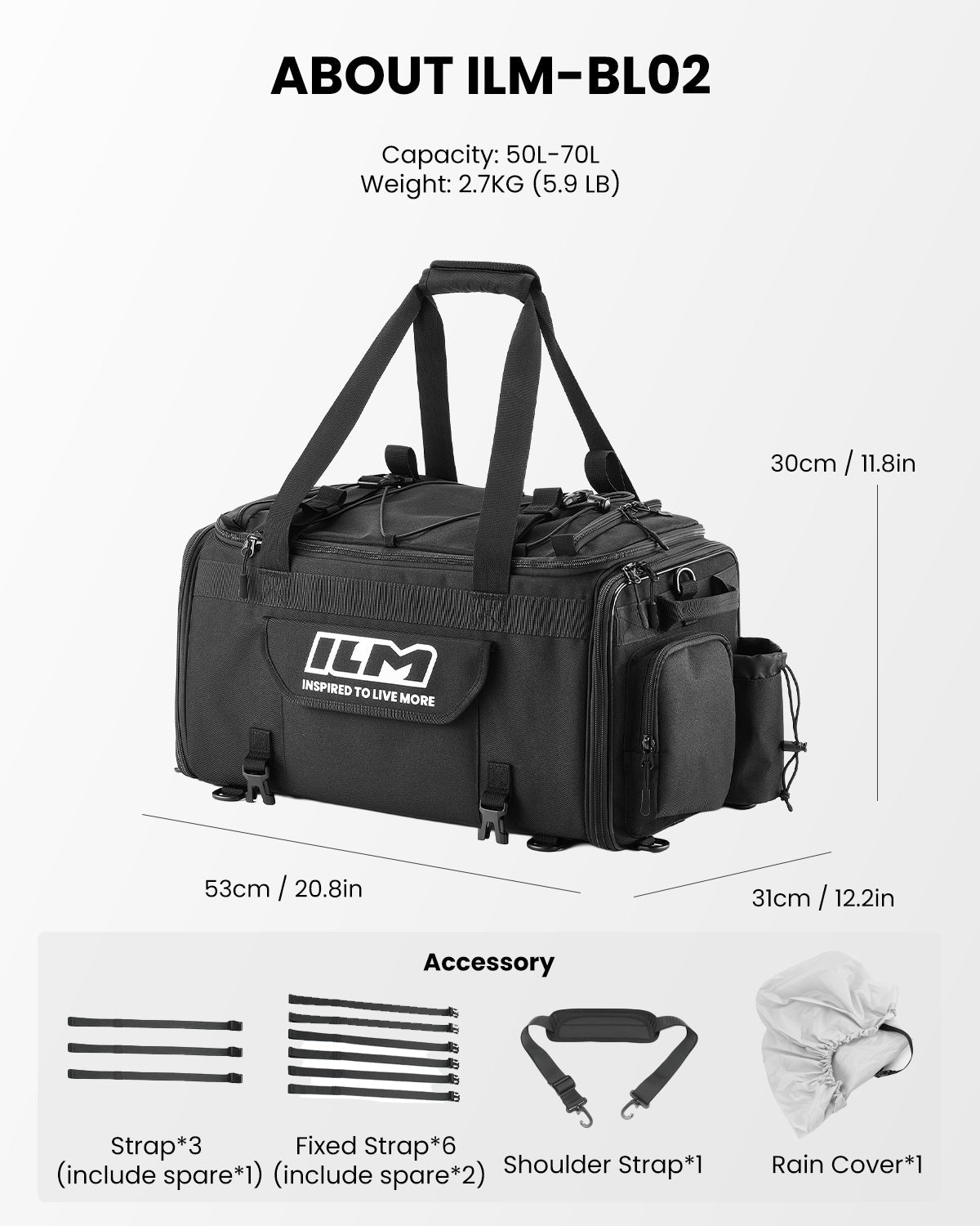 Motorcycle Tail Bag Travel Luggage Motorbike Rear Rack Trunk Shoulder Backpack with Rain Cover